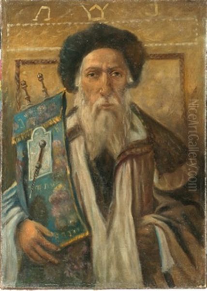 Rabbai Holding A Torah Oil Painting by Maks (Max) Haneman