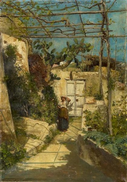 Garten Mit Pergola Oil Painting by Ernst Hanfstaengl