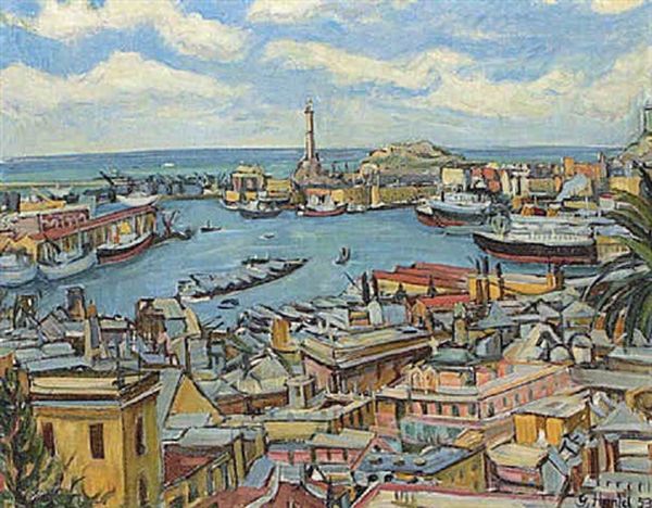 Hafen Von Genua Oil Painting by Gerhard von Haniel