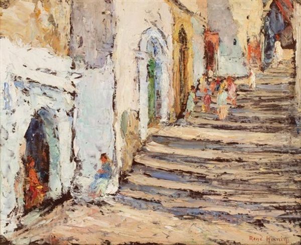 Rue De La Casbah D'alger Oil Painting by Rene Hanin