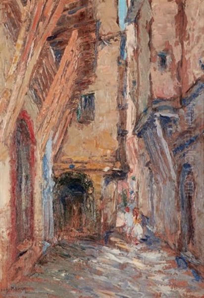 Promeneurs Dans La Casbah D'alger Walkers In Algier Casbah Oil Painting by Rene Hanin