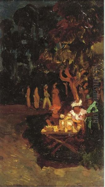 Illuminated Table In The Forest Oil Painting by Frans Baljon