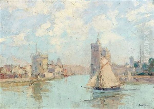 La Rochelle, L'entree Du Port Oil Painting by Rene Hanin