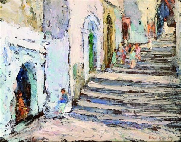 Rue Montante Animee A Alger Oil Painting by Rene Hanin