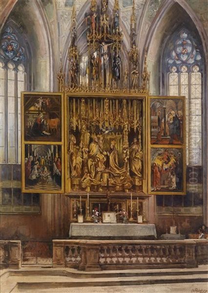 Blick Auf Den Pacheraltar In St. Wolfgang Oil Painting by Alois Hanisch