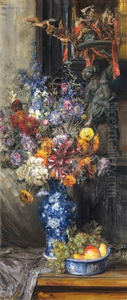 Blumenstilleben Oil Painting by Alois Hanisch