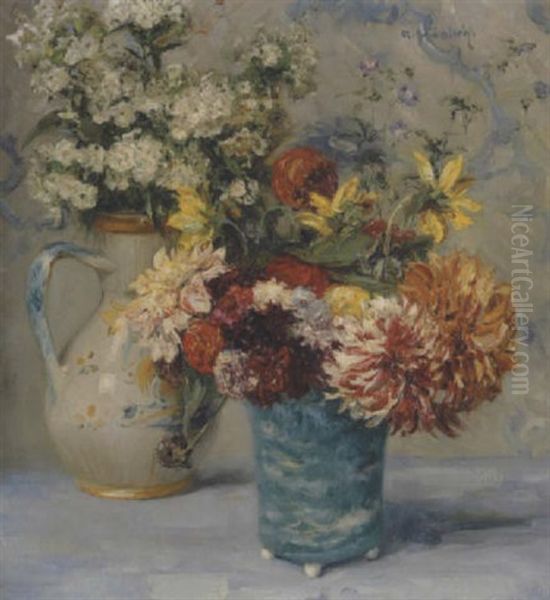 Blumenstilleben Oil Painting by Alois Hanisch