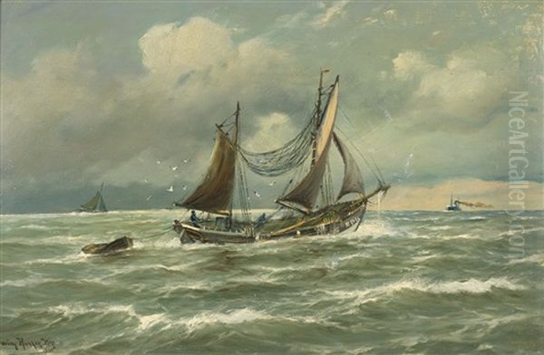 Fischerboot Auf Bewegter See Oil Painting by Wilhelm Hanken