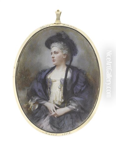 Lady Wimborne Nee Cornelia Henrietta Maria Spencer-churchill Obe (1847-1927), Seated In An Armchair, Wearing Lavender Skirt And Cream Lace Blouse, Deep Purple Coat With Frilled Collar, Gold Ring Oil Painting by Mabel Lee Hankey