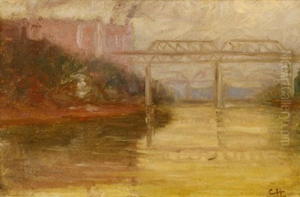 River Scene Of Nashville, Tennessee Oil Painting by Cornelius H. Hankins