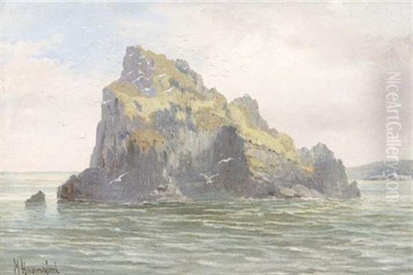 The Mew Stone Rock Off Dartmouth Oil Painting by Michael Hannaford