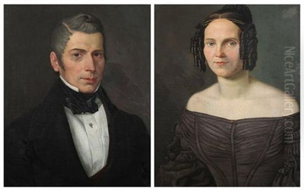 Ethan Allan Brown, Governor Of Ohio And Portrait Of A Lady, Probably His Wife: Two Works Oil Painting by Robert Hannah