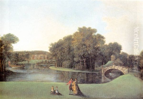 A View Of Walton Bridge And The Temple Of Venus In The Garden Of Sir Francis Dashwood, Lords Despencer, West Wycombe Oil Painting by William Hannan