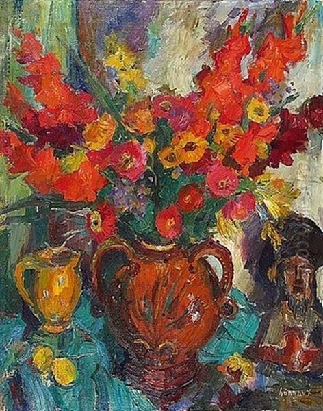 Bouquet De Fleurs Oil Painting by Emmanuel Hannaux