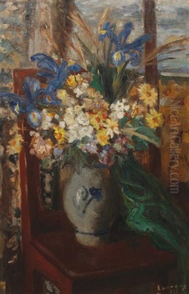 Flowers In Vase Oil Painting by Paul Hannaux