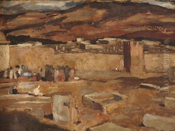 Paysage Anime Du Maroc, Animated View In Morocco Oil Painting by Paul Hannaux