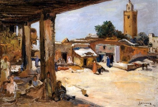 Place Animee A Fez Oil Painting by Paul Hannaux