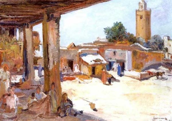 Place Animee A Fes Oil Painting by Paul Hannaux