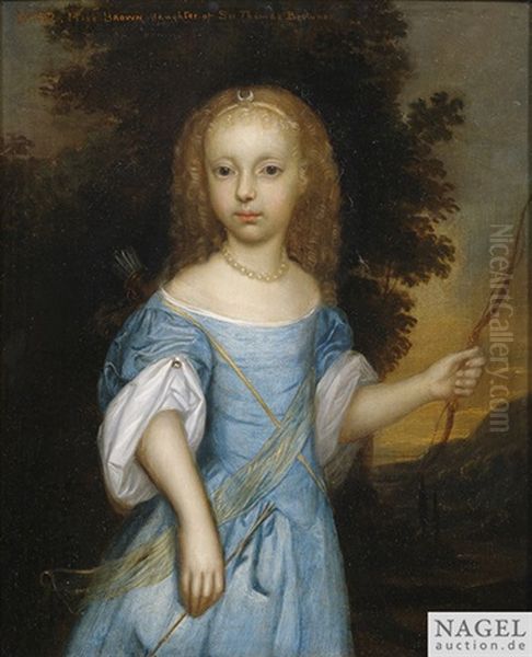 Bildnis Eines Madchens Im Blauen Kleid Als Gottin Diana Oil Painting by Adriaen Hanneman