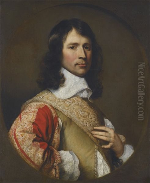 Portrait Of An Officer, Possibly Robert Davies (1616-1666) Oil Painting by Adriaen Hanneman