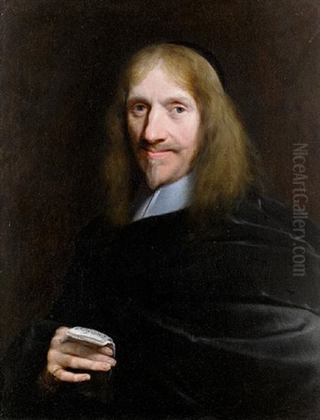 Portrait Of A Gentleman In Clerical Robes, Holding A Letter Oil Painting by Adriaen Hanneman