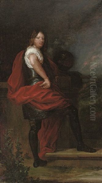 Portrait Of A Gentleman In Armour With A Red Wrap Oil Painting by Adriaen Hanneman