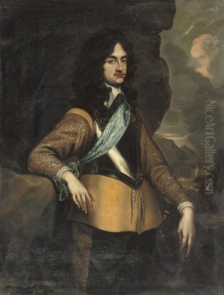 Portrait Of King Charles Ii In A Buff Embroidered Coat And Breastplate Oil Painting by Adriaen Hanneman