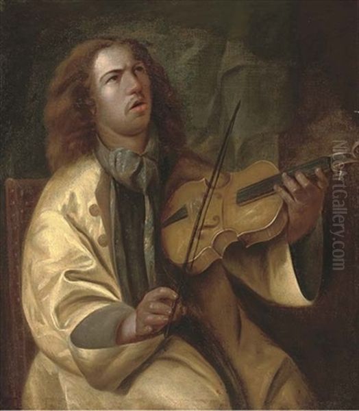 A Violin Player Oil Painting by Adriaen Hanneman