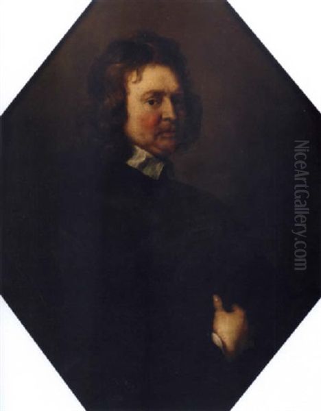 Portrait Of Edward Hyde, 1st Earl Of Clarendon, In Black Costume With A White Lawn Collar by Adriaen Hanneman