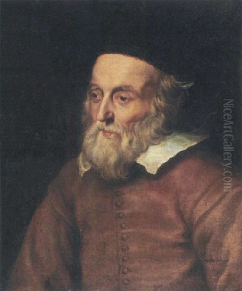 Portrait Of A Rabbi Wearing A Red Jacket And A Fur Hat Oil Painting by Adriaen Hanneman