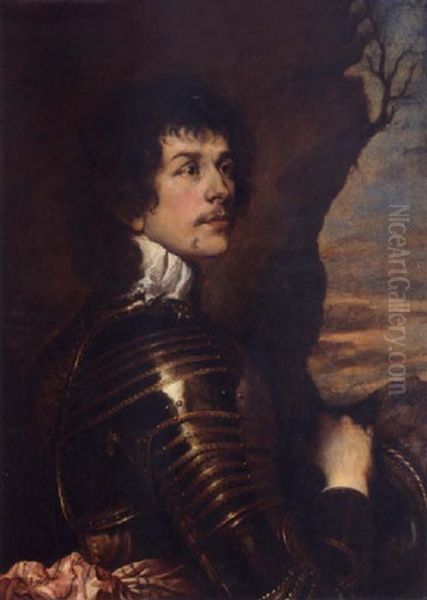 Portrait Of Charles Stanley, 8th Earl Of Derby, Wearing Armour Oil Painting by Adriaen Hanneman