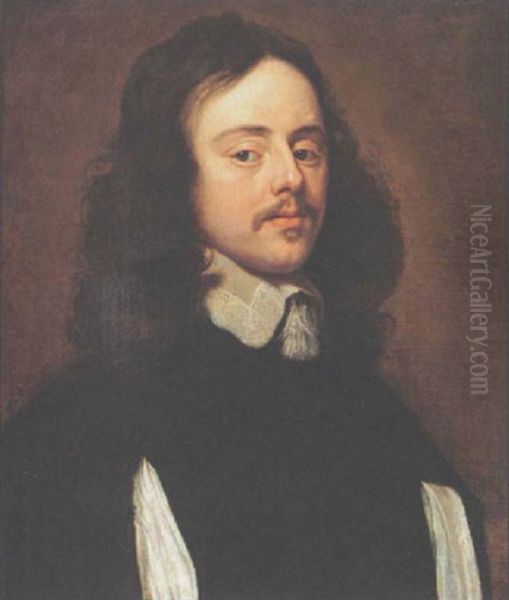 A Portrait Of A Gentleman Wearing Black Costume With White Lace Collar And Sleeves Oil Painting by Adriaen Hanneman