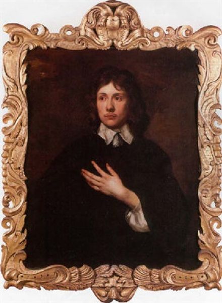 Portrait Of A Gentleman His Arm Across His Chest, Wearing A Black Tunic Oil Painting by Adriaen Hanneman