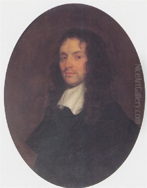 Portrait Of A Gentleman, Wearing A Dark Coat And White Collar Oil Painting by Adriaen Hanneman