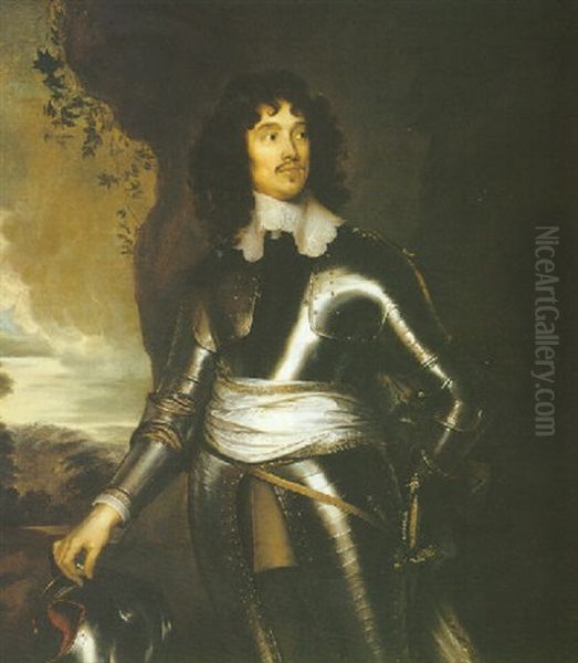 Portrait Of An Officer, Three Quarter Length, Wearing Armour Oil Painting by Adriaen Hanneman