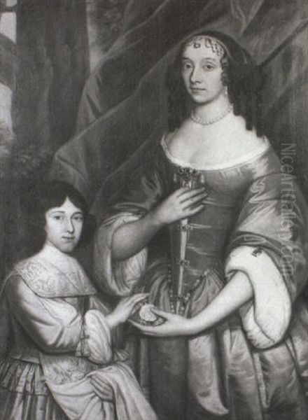 Portrait Of Henrietta Maria And Her Son Charles (?) Oil Painting by Adriaen Hanneman