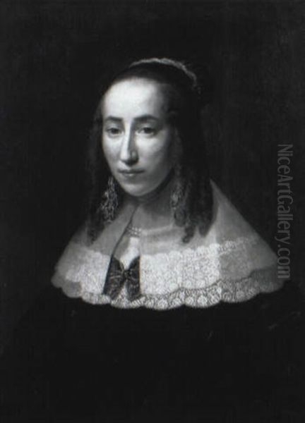 Portrait Of A Lady, In Black Dress And Lace Collar Oil Painting by Adriaen Hanneman