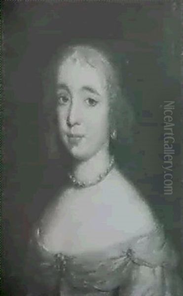 A Portrait Of A Lady, Bust Length, Wearing A Pearl Necklace Oil Painting by Adriaen Hanneman