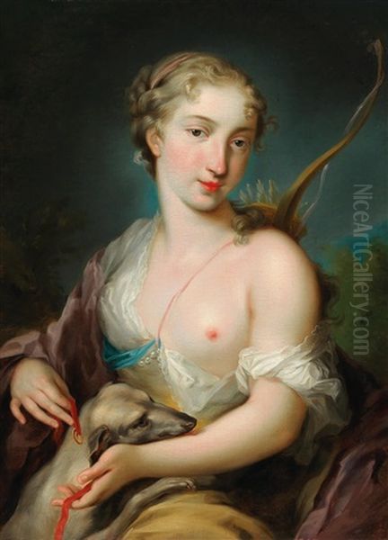 Portrait Of A Lady As Diana With Her Dog Oil Painting by Maximilian Joseph Hannl