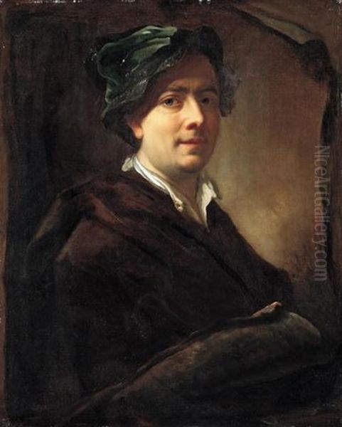 A Tromp L'oeil Self-portrait Oil Painting by Maximilian Joseph Hannl