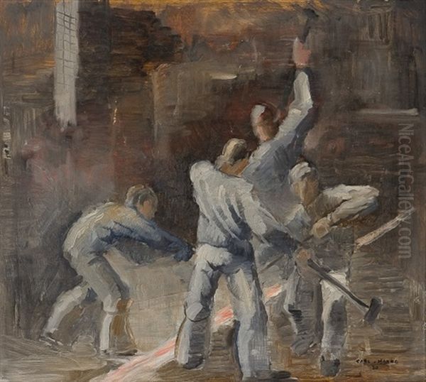 Workers With Sledgehammer by Carl Von Hanno