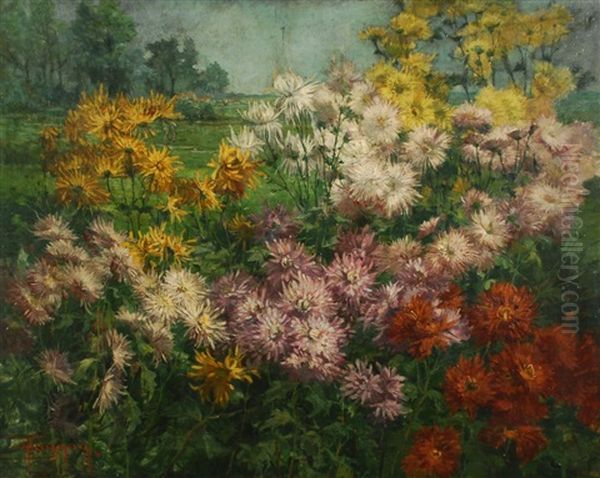 Les Chrysanthemes Oil Painting by Theodore Hannon