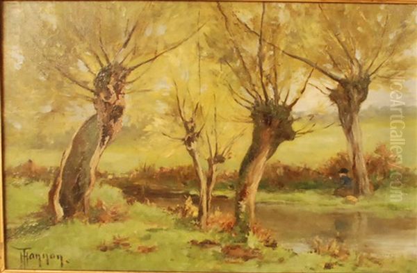 Pecheur Sous Les Saules Tetards Oil Painting by Theodore Hannon