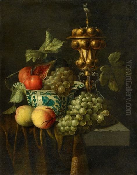 Fruit Still Life With A Columbine Cup Oil Painting by Johannes Hannot