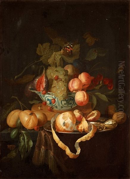 Still Life With Fruits And A Butterfly Oil Painting by Johannes Hannot