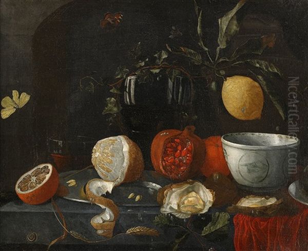 Stilleben Med Ostron, Granatapple Och Citron Oil Painting by Johannes Hannot