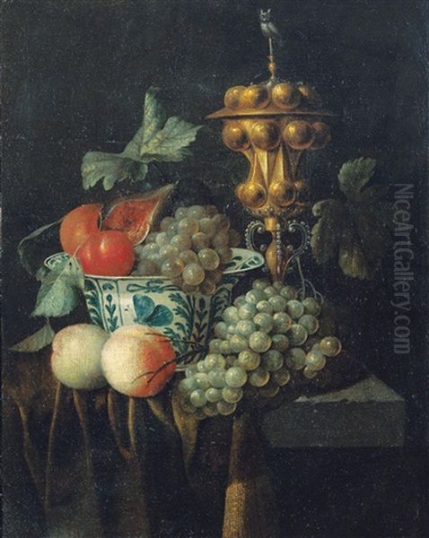 Fruchtestilleben Mit Einer Wan-li-schale Und Einem Vergoldeten Buckelpokal Oil Painting by Johannes Hannot