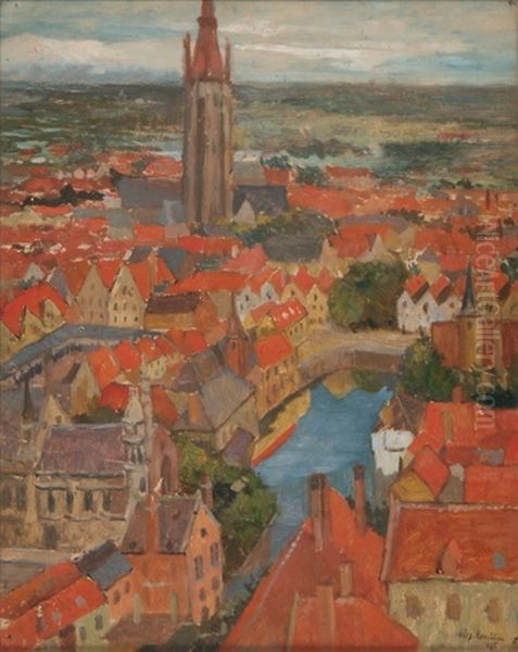 Ansicht Von Brugge, Der Rozenhoedkaai Vom Belfry-turm Aus Gesehen Oil Painting by Alexandre Hannotiau