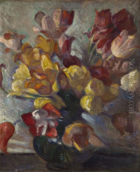 Flowers In Vase Oil Painting by Adam Hannytkiewicz