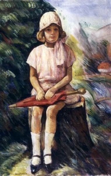 A Girl With Umbrella Oil Painting by Adam Hannytkiewicz